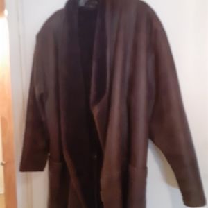 Ladies long jacket Sherling and leather plum